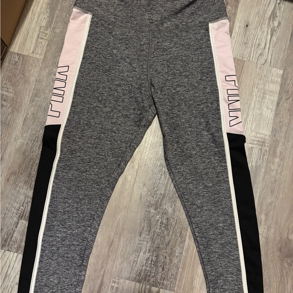 PINK Victoria's Secret Gray and Pink Leggings with Color-Block Design